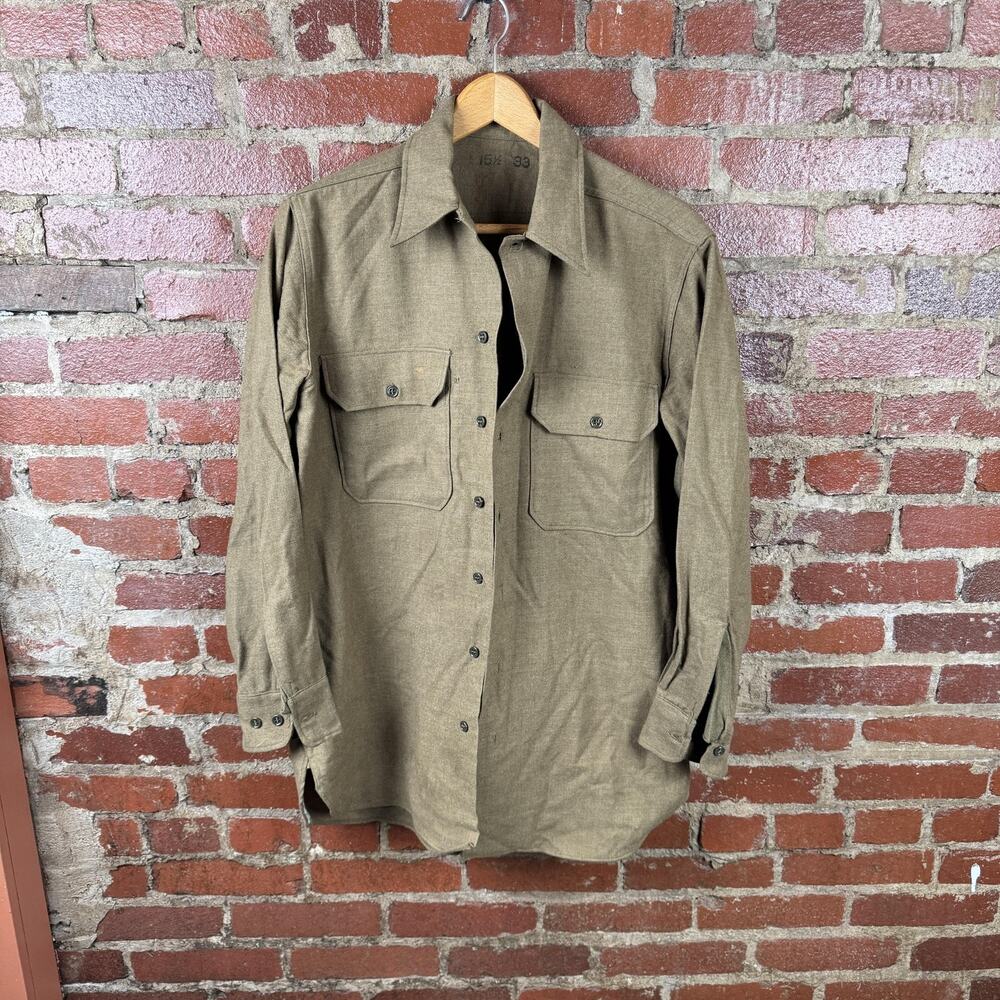 Vintage WWII Field Shirt Mens Medium Brown Wool Flannel Military Button Up 40s